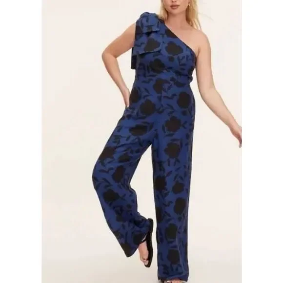 Kate Spade x Target Floral One-Shoulder Linen Blend Jumpsuit Size 14 NEW